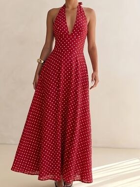 Halter Polka Dot Maxi Dress in Red